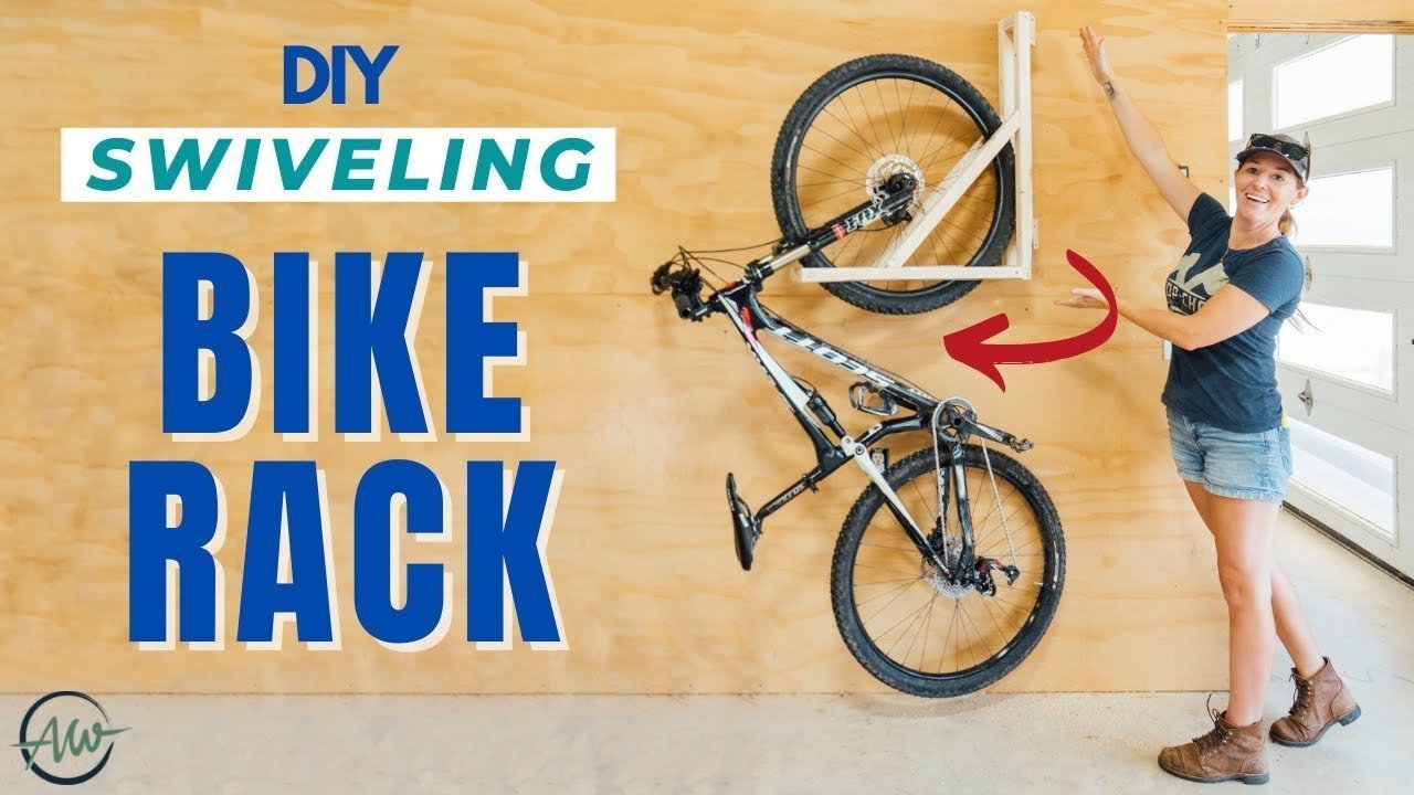 Essential tools and materials laid out for a hanging bike rack project.