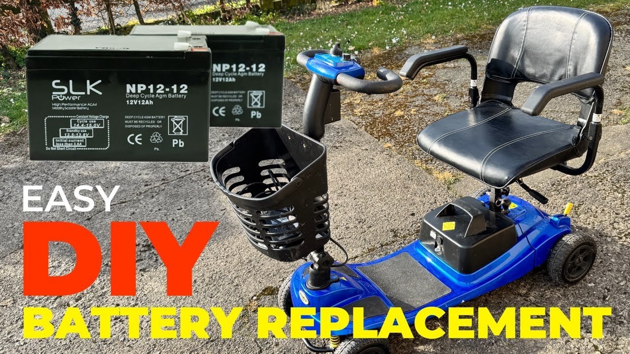 Tools and replacement batteries prepared for a mobility scooter battery replacement task.