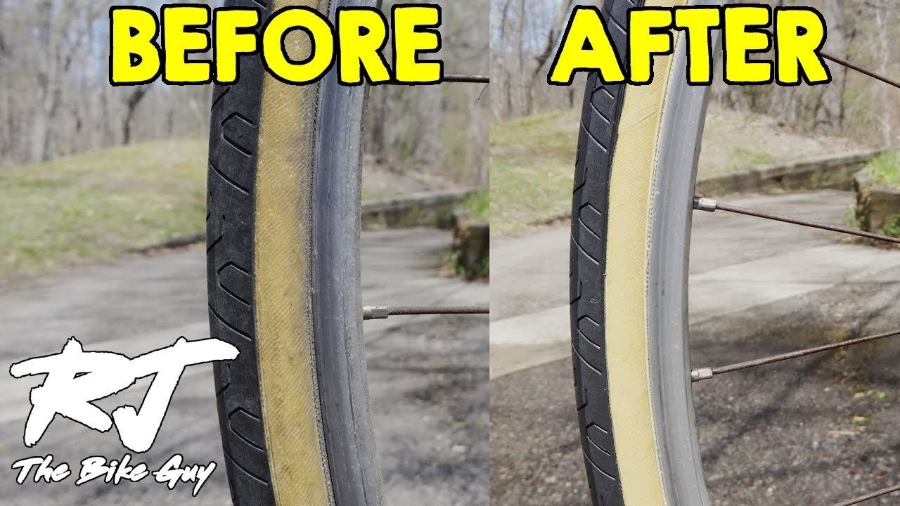 Maintenance tools placed near a bicycle wheel for common cleaning questions.