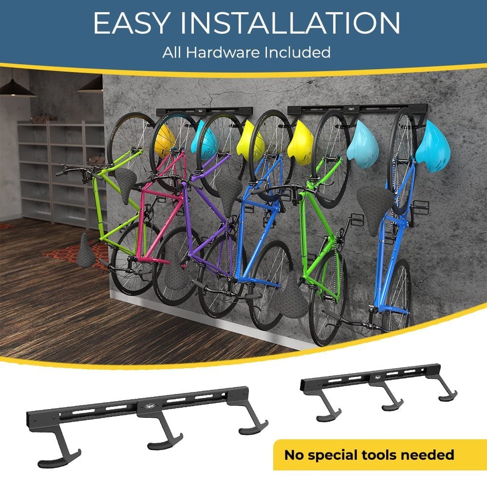 A clean garage wall space prepared for answering common bike rack installation questions.