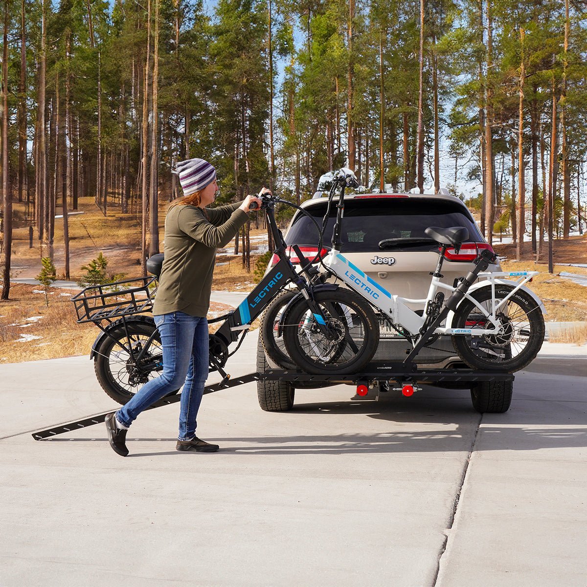 Essential tools and straps for safely securing an electric bike to a rack.