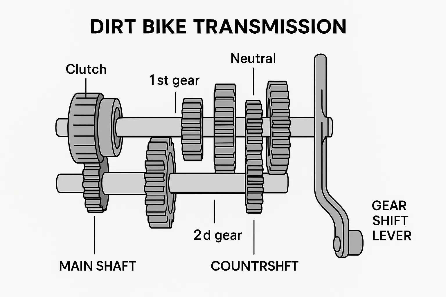 Mechanic inspecting the internal gear components of a two-stroke dirt bike engine.