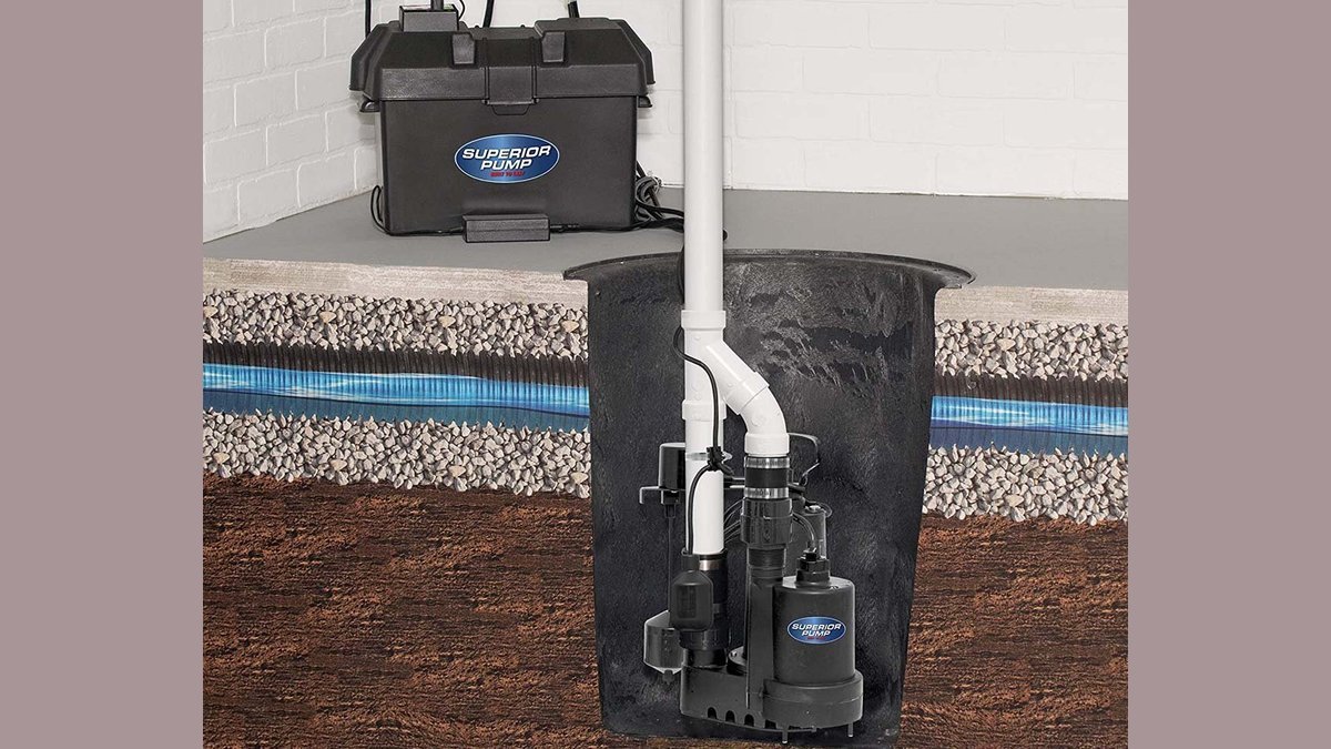 A reliable battery backup sump pump system installed in a modern home basement.